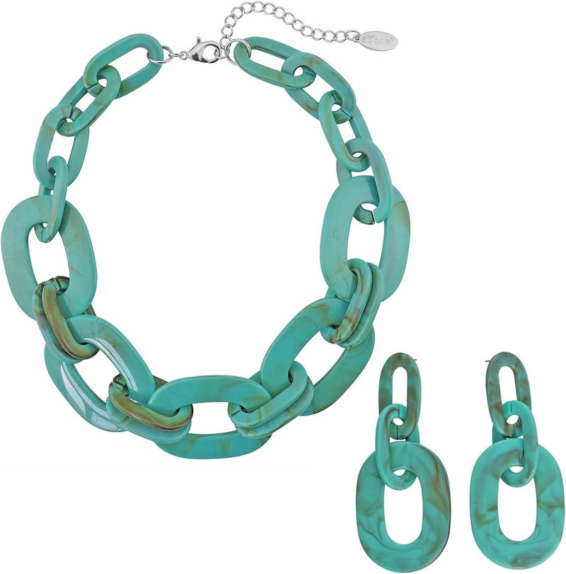 Bocar Acrylic Chunky Statement Necklace for Women Cube Link Chain Collar Necklace and Hoop Earrings Costome Jewelry Set - Image 1